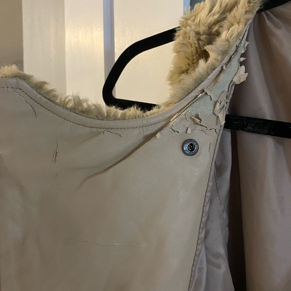 A/X Armani Exchange Women faux fur Tan Small Pocket Lined Vest Jacket Zipper - Picture 6 of 7